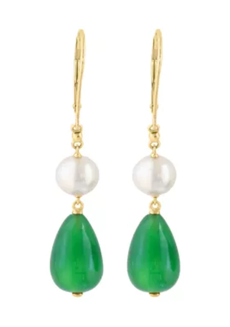 Freshwater Pearl Dyed Earrings in 14K Yellow Gold