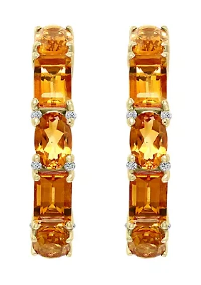 Diamond and Citrine Earrings in 14K Yellow Gold