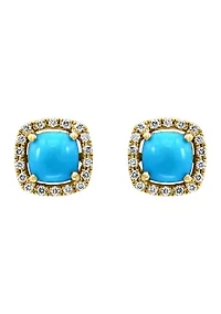 1/5 ct. t.w. Diamond and Turquoise Stud Earrings in 14K Yellow Gold