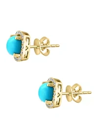 1/5 ct. t.w. Diamond and Turquoise Stud Earrings in 14K Yellow Gold