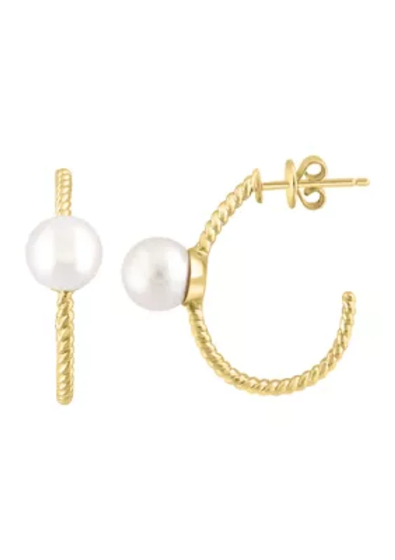 Freshwater Pearl Hoop Earrings in 14K Yellow Gold