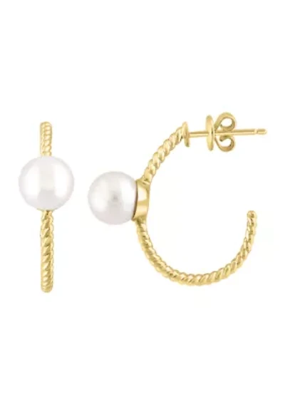 Freshwater Pearl Hoop Earrings in 14K Yellow Gold