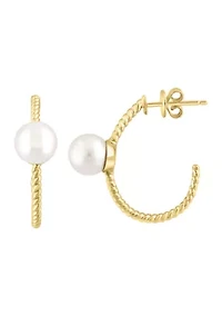 Freshwater Pearl Hoop Earrings in 14K Yellow Gold