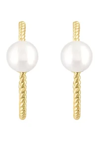 Freshwater Pearl Hoop Earrings in 14K Yellow Gold