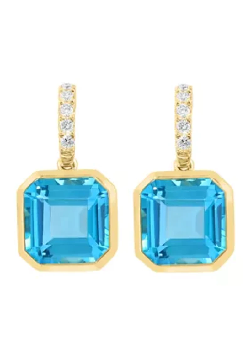 1/5 ct. t.w. Diamond, 12.1 ct. t.w. Blue Topaz Drop Earrings in 14K Yellow Gold