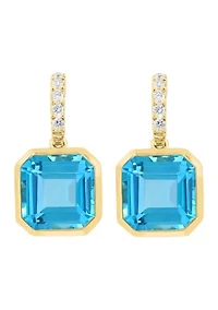 1/5 ct. t.w. Diamond, 12.1 ct. t.w. Blue Topaz Drop Earrings in 14K Yellow Gold
