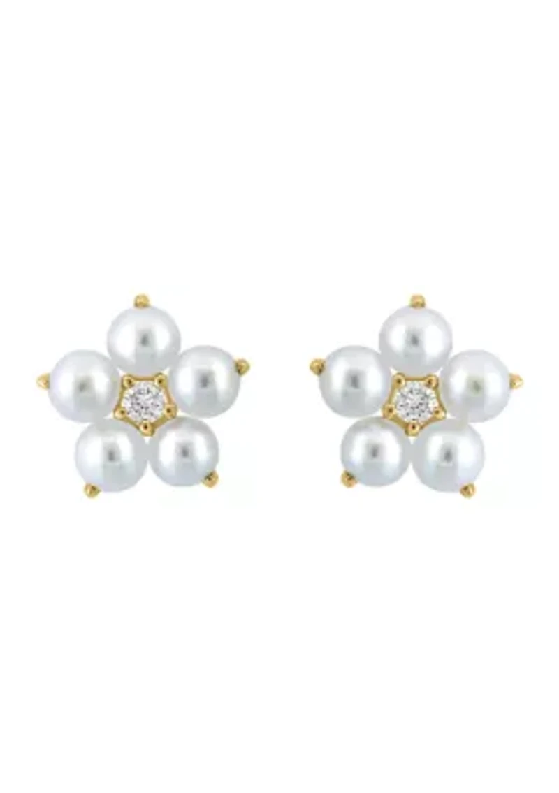1/10 ct. t.w. Diamond, Freshwater Pearl Earrings in 14K Yellow Gold