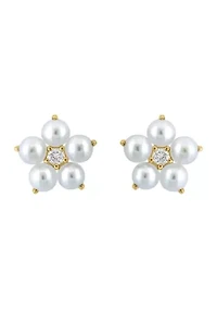 1/10 ct. t.w. Diamond, Freshwater Pearl Earrings in 14K Yellow Gold