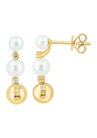 1/10 ct. t.w. Diamond, Freshwater Pearl Earrings in 14K Yellow Gold