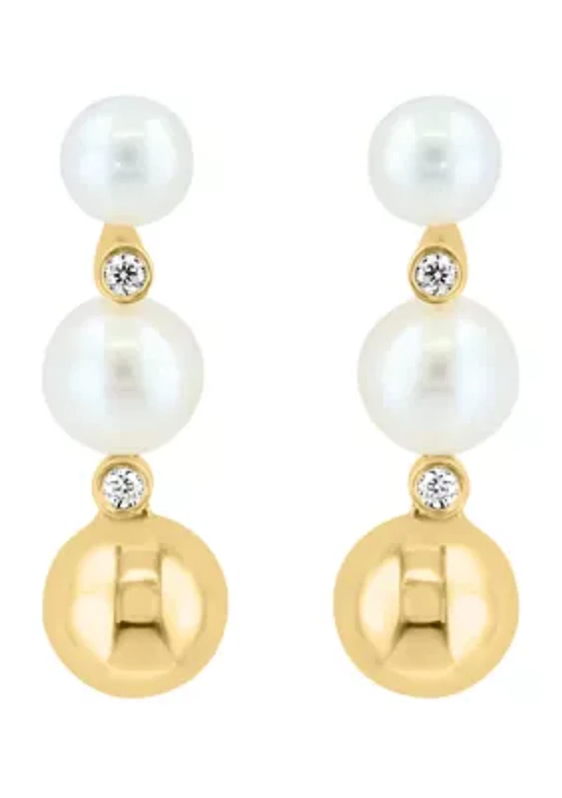 1/10 ct. t.w. Diamond, Freshwater Pearl Earrings in 14K Yellow Gold