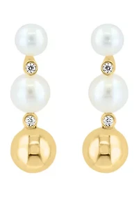 1/10 ct. t.w. Diamond, Freshwater Pearl Earrings in 14K Yellow Gold