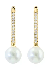 14K Yellow Gold Diamond, Freshwater Pearl Earrings 