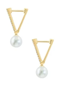 14K Yellow Gold Diamond, Freshwater Pearl Earrings 