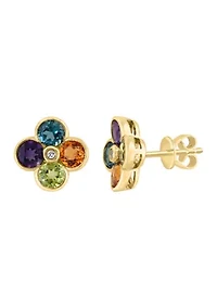 14K Yellow Gold Diamond, Amethyst, London Blue Topaz, Citrine, Peridot Earrings