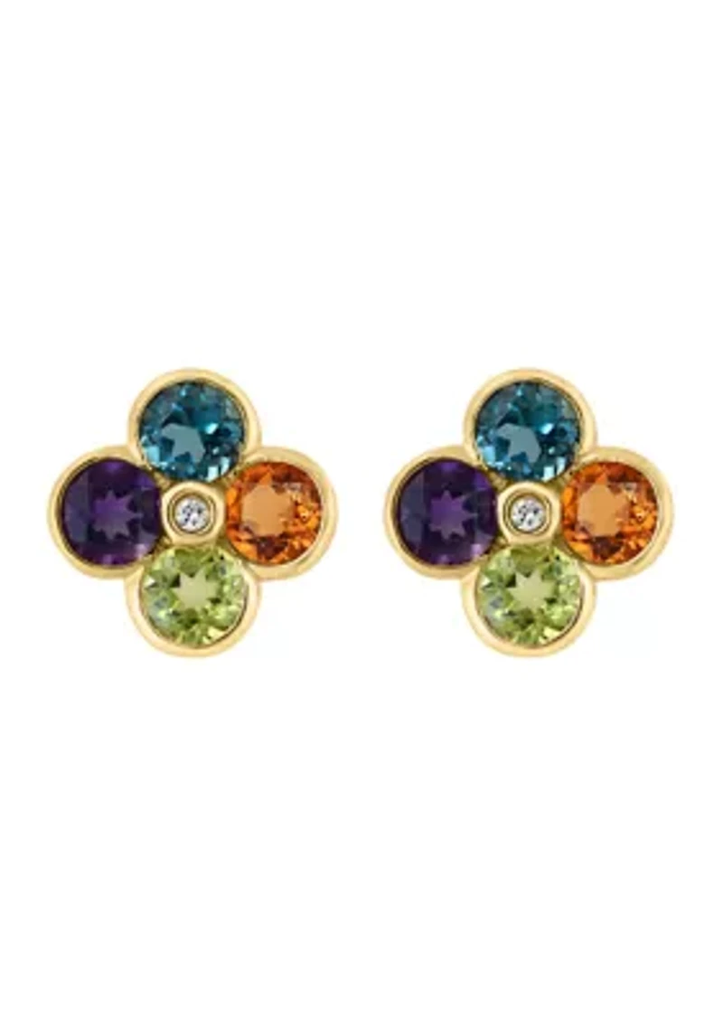 14K Yellow Gold Diamond, Amethyst, London Blue Topaz, Citrine, Peridot Earrings