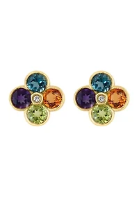 14K Yellow Gold Diamond, Amethyst, London Blue Topaz, Citrine, Peridot Earrings