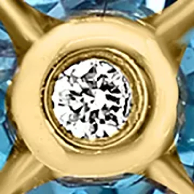 Diamond and London Blue Topaz Flower Stud Earrings in 14K Yellow Gold