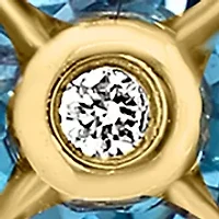 Diamond and London Blue Topaz Flower Stud Earrings in 14K Yellow Gold