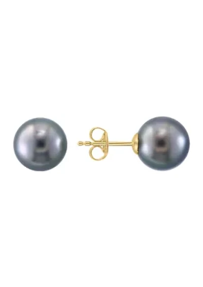 Black Tahitian Pearl Stud Earrings in 14K Yellow Gold