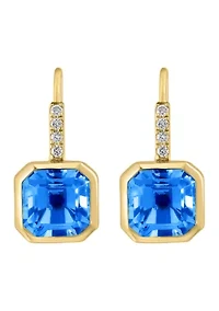 Diamond and Blue Topaz Earrings in 14K Yellow Gold