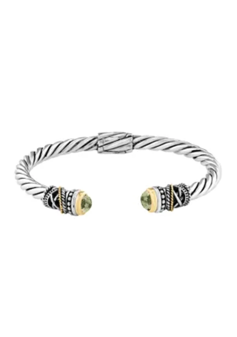 Sterling Silver 18K Yellow Gold Green Amethyst Bangle