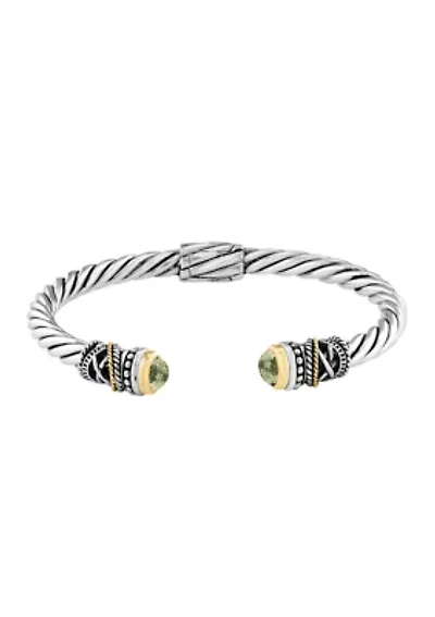 Sterling Silver 18K Yellow Gold Green Amethyst Bangle