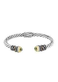 Sterling Silver 18K Yellow Gold Green Amethyst Bangle