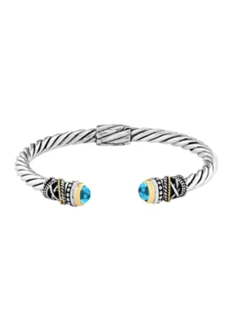 Sterling Silver 18K Yellow Gold Blue Topaz Bangle