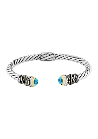 Sterling Silver 18K Yellow Gold Blue Topaz Bangle