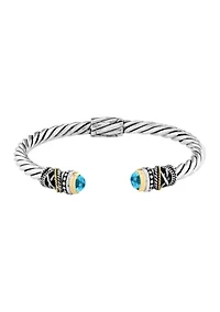 Sterling Silver 18K Yellow Gold Blue Topaz Bangle