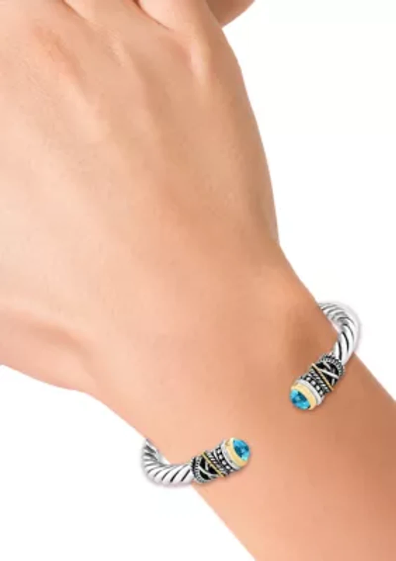 Sterling Silver 18K Yellow Gold Blue Topaz Bangle