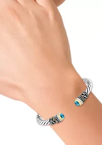 Sterling Silver 18K Yellow Gold Blue Topaz Bangle
