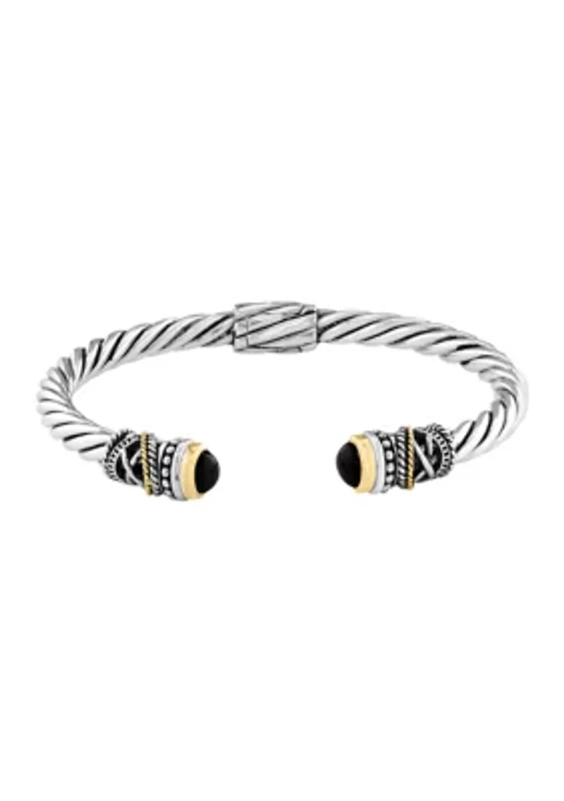 Sterling Silver 18K Yellow Gold Onyx Bangle