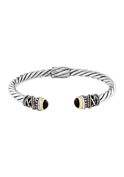 Sterling Silver 18K Yellow Gold Onyx Bangle