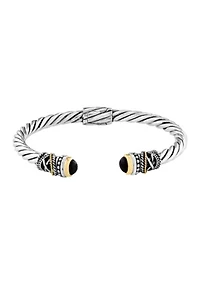 Sterling Silver 18K Yellow Gold  Onyx Bangle