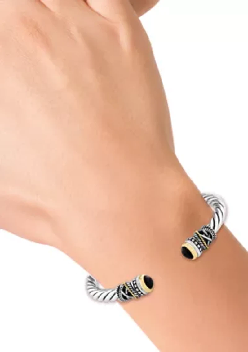 Sterling Silver 18K Yellow Gold Onyx Bangle