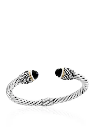 Onyx Hinged Cuff Bangle Bracelet in Sterling Silver with 18k Yellow Gold