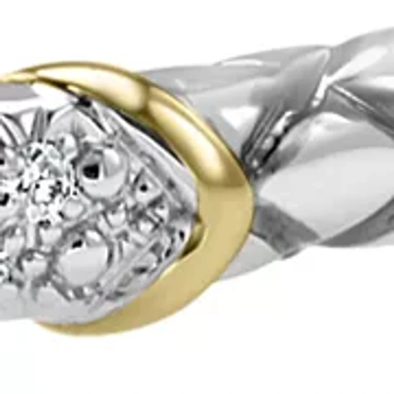 Diamond Bangle in 14K Yellow Gold and Sterling Silver