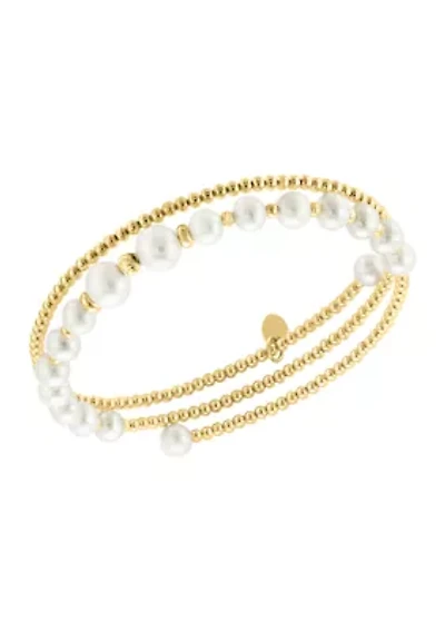 14K Yellow Gold Freshwater Pearl Adjustable Bracelet 