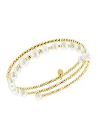 14K Yellow Gold Freshwater Pearl Adjustable Bracelet 