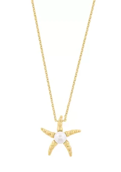 Freshwater Pearl Pendant Necklace in 14K Gold Over Silver