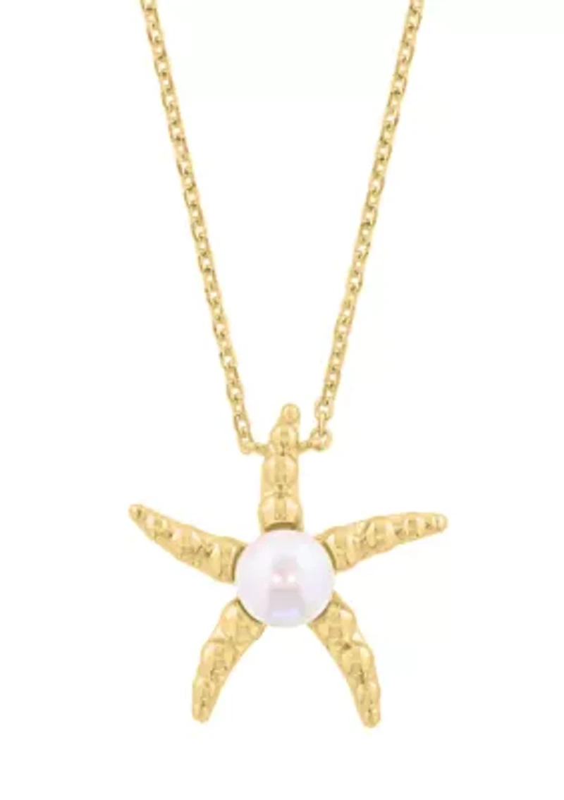 Freshwater Pearl Pendant Necklace in 14K Gold Over Silver