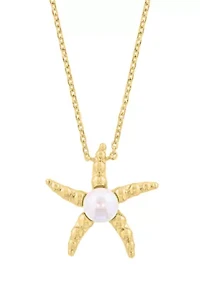Freshwater Pearl Pendant Necklace in 14K Gold Over Silver