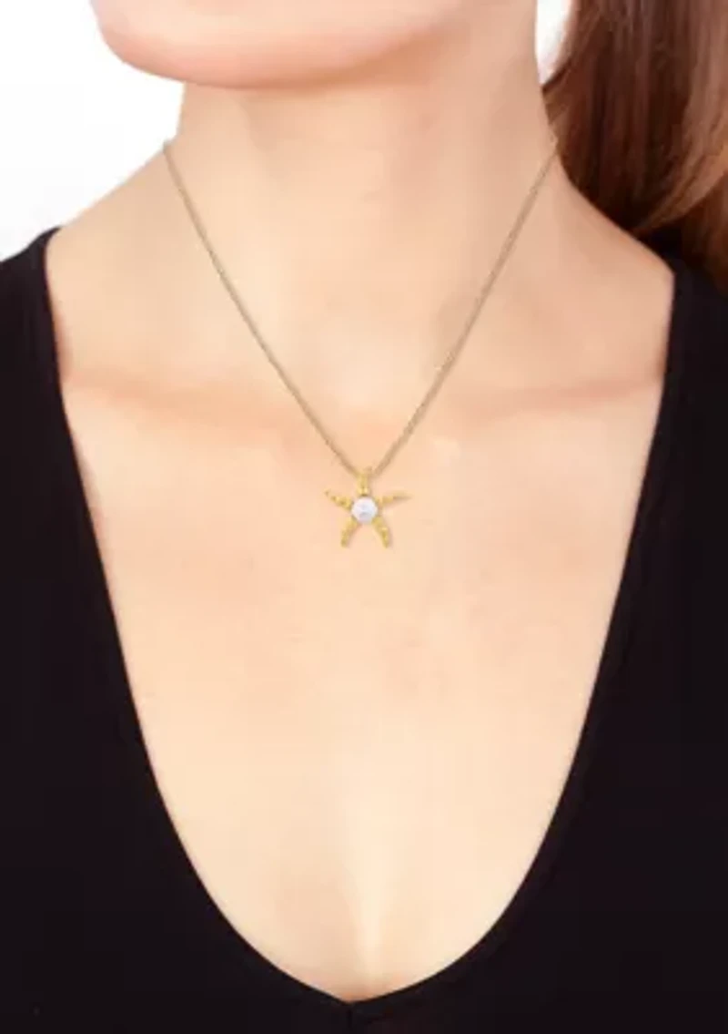 Freshwater Pearl Pendant Necklace in 14K Gold Over Silver