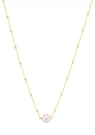 Peach Freshwater Pearl Necklace in Gold Plated Over Sterling Silver 