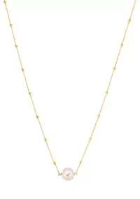 Peach Freshwater Pearl Necklace in Gold Plated Over Sterling Silver 