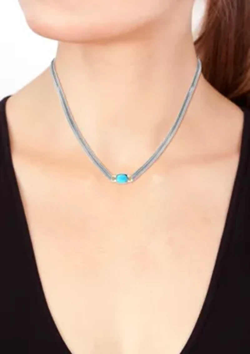 Turquoise Necklace in Sterling Silver and 14K Yellow Gold