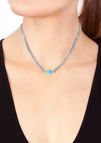 Turquoise Necklace in Sterling Silver and 14K Yellow Gold