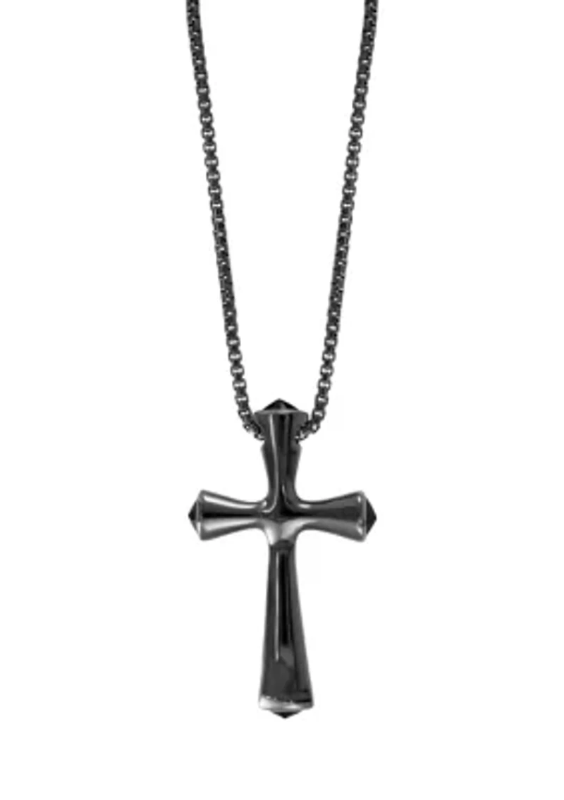 Men's Onyx Cross Pendant Necklace in Sterling Silver 