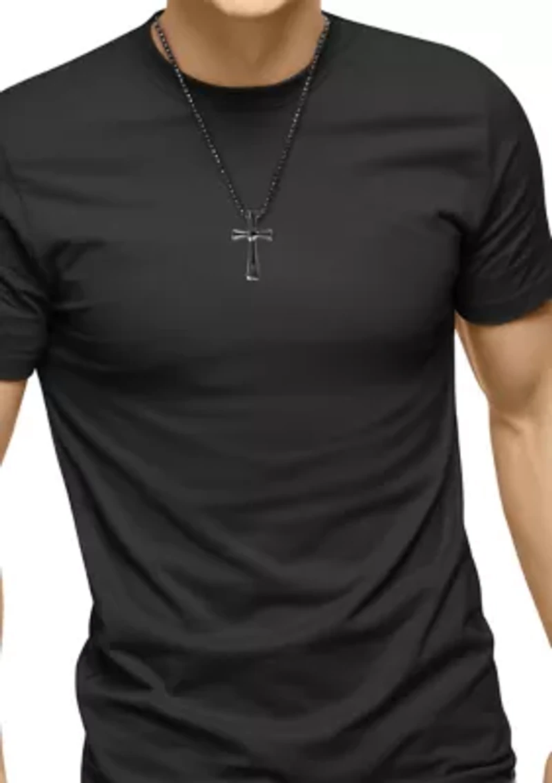 Men's Onyx Cross Pendant Necklace in Sterling Silver 